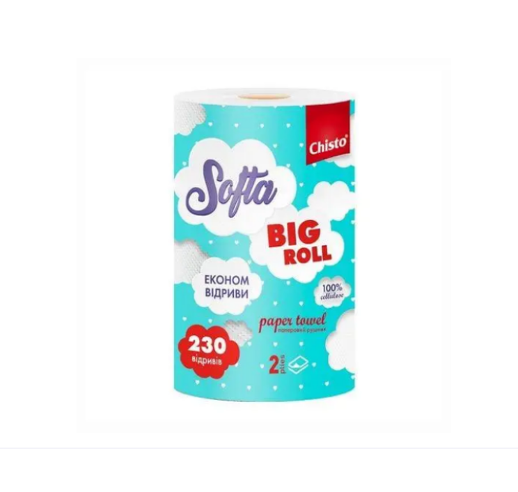 Softa Chisto рушник целюл. на гільзі 1рул. 2-шар Big ROLL 230 відривів Онікс